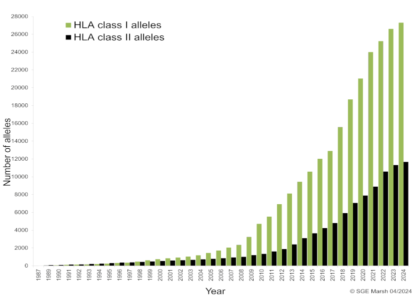 Graph of HLA Alleles and Antigens named by year